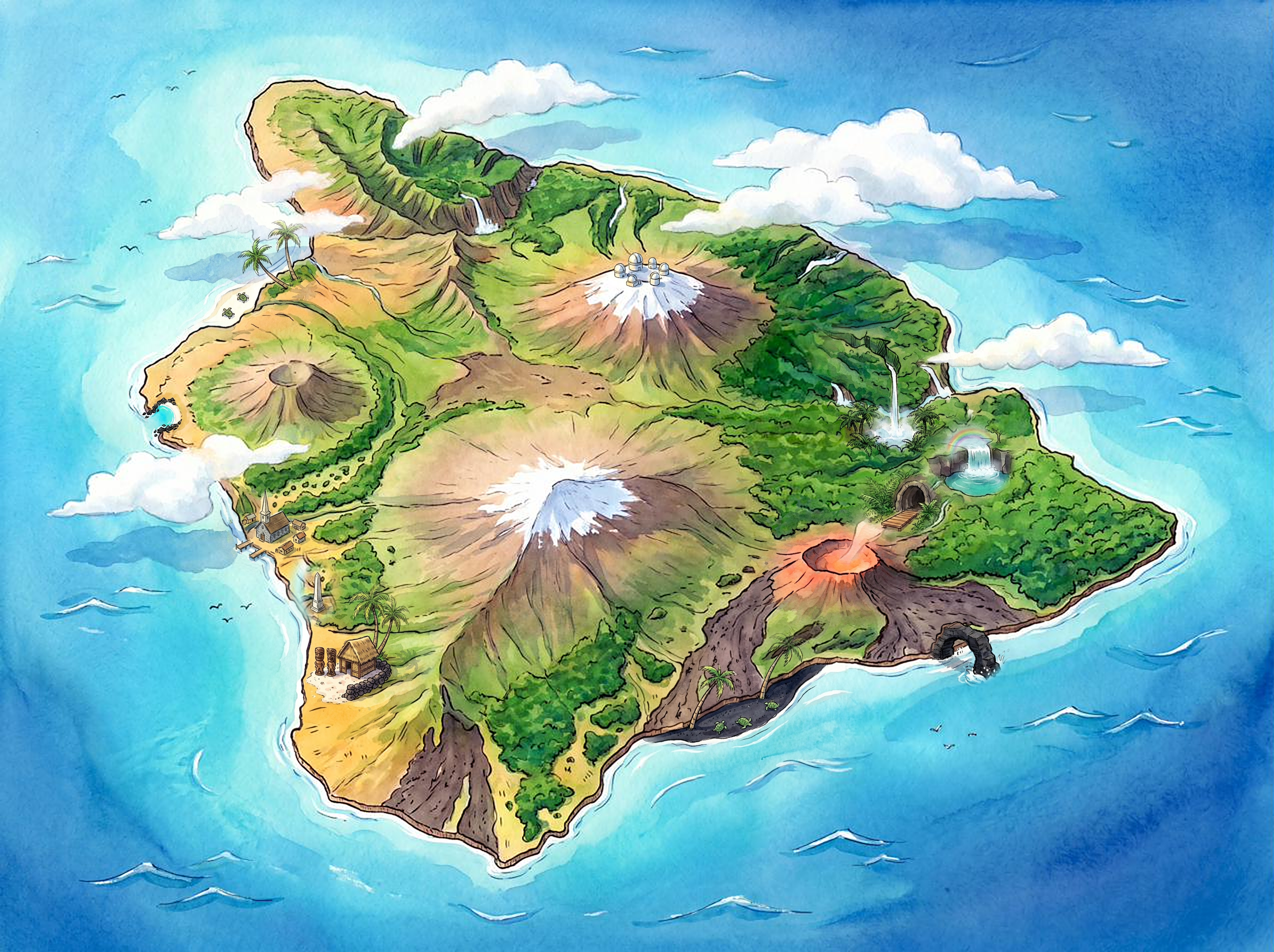 Illustrated map of Hawaiʻi Island