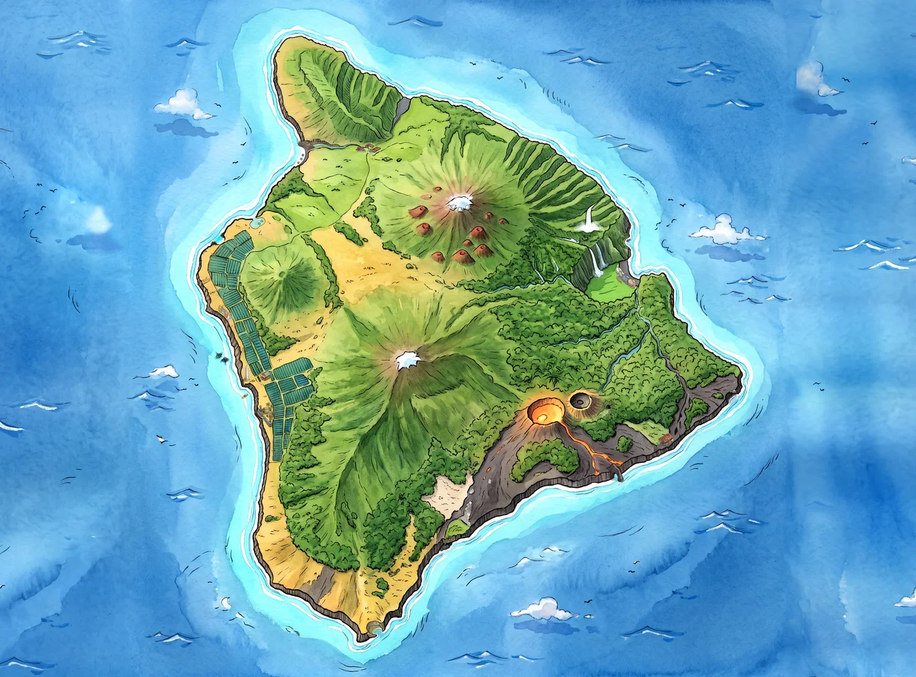 Illustrated map of Hawaiʻi Island